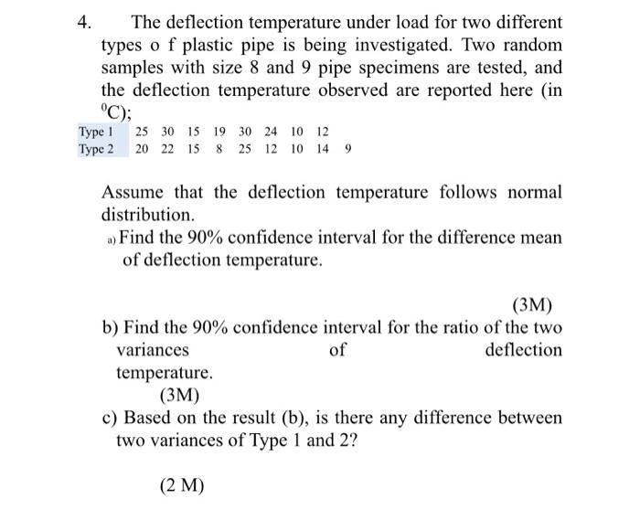 Solved 4. The deflection temperature under load for two | Chegg.com
