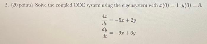 Solved 2. (20 points) Solve the coupled ODE system using the | Chegg.com