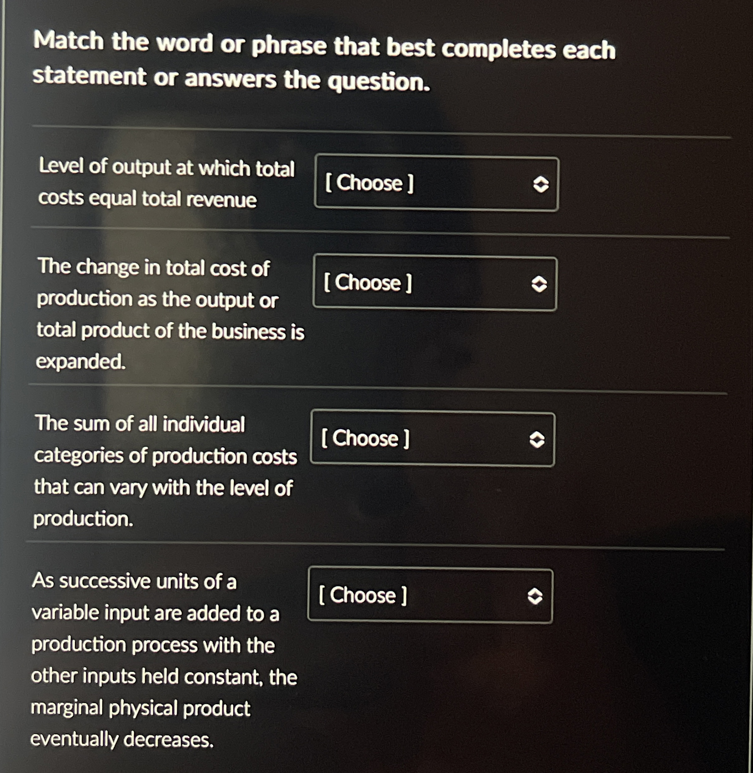 Solved Match the word or phrase that best completes each | Chegg.com
