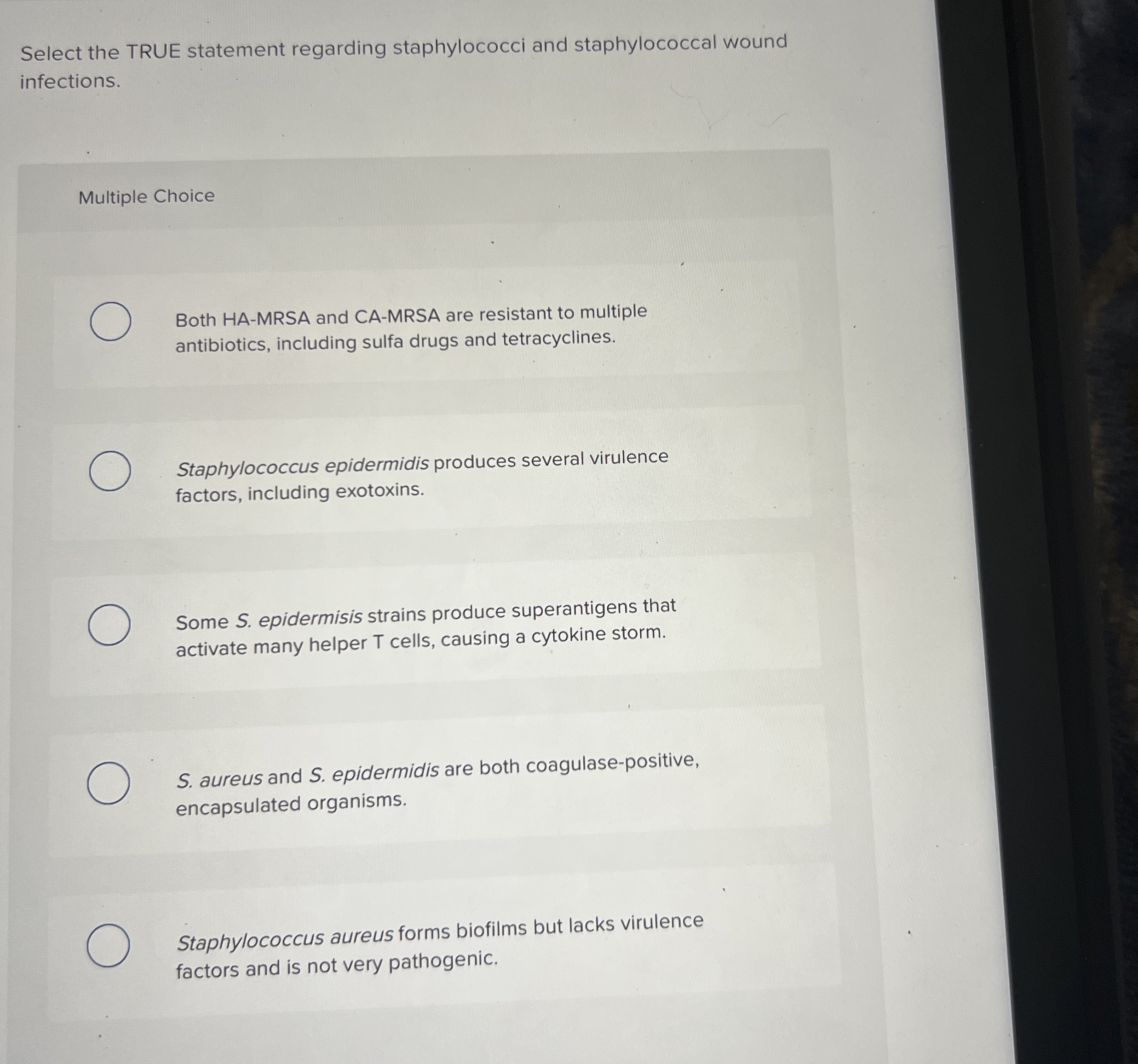 Solved Select the TRUE statement regarding staphylococci and | Chegg.com