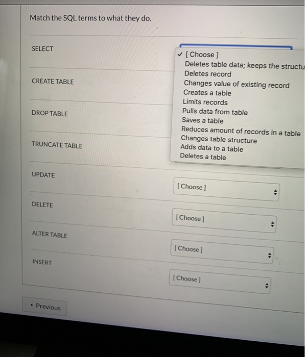 Sql Terms Table Solved Match the SQL terms to what they do. SELECT CREATE | Chegg.com