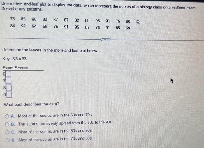 Solved Use a stem-and-leaf plot to display the data, which | Chegg.com