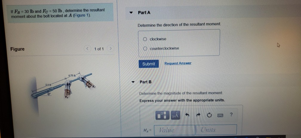 Solved If FB = 30 lb and Fc = 50 lb, determine the resultant | Chegg.com