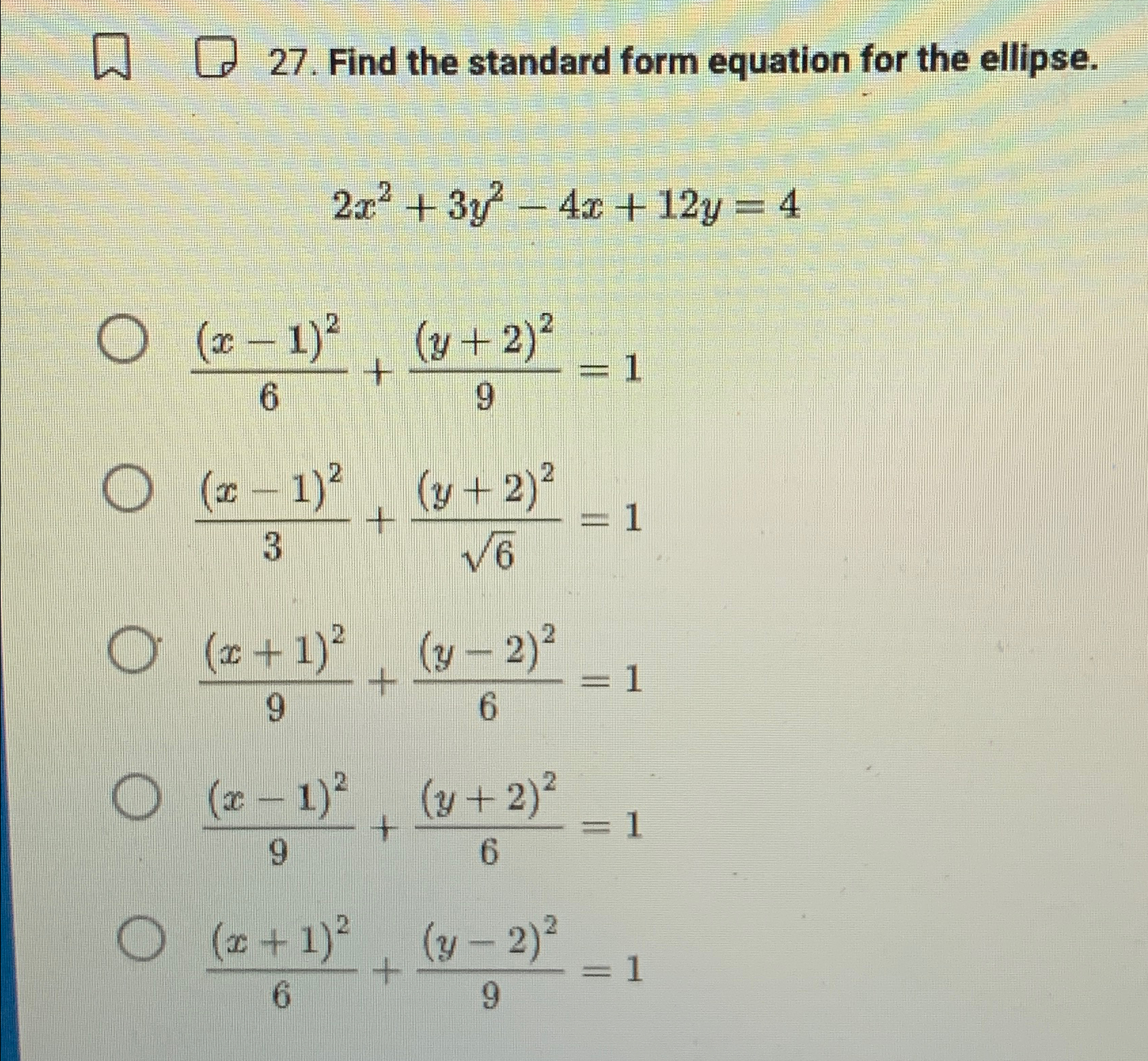 Solved Find the standard form equation for the | Chegg.com