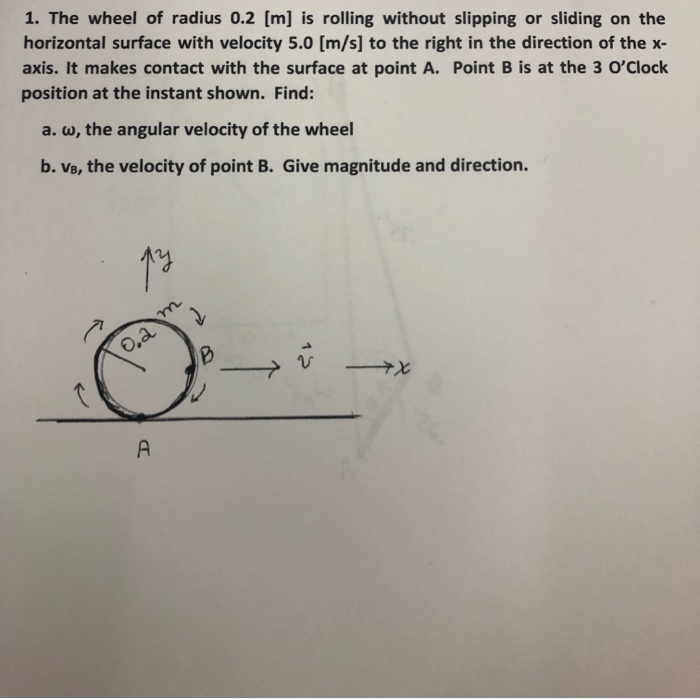 Solved 1. The wheel of radius 0.2 [m] is rolling without | Chegg.com