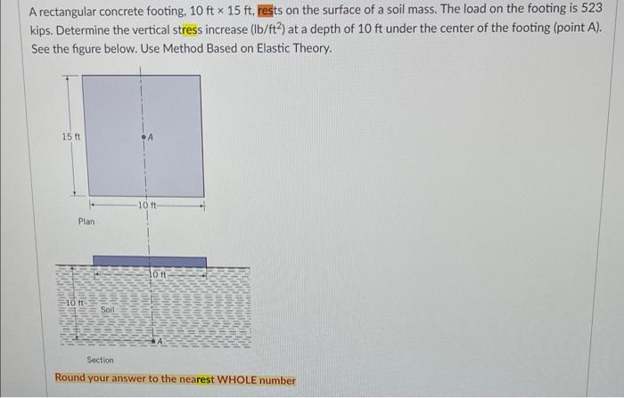 Solved A rectangular concrete footing, 10ft×15ft, rests on | Chegg.com