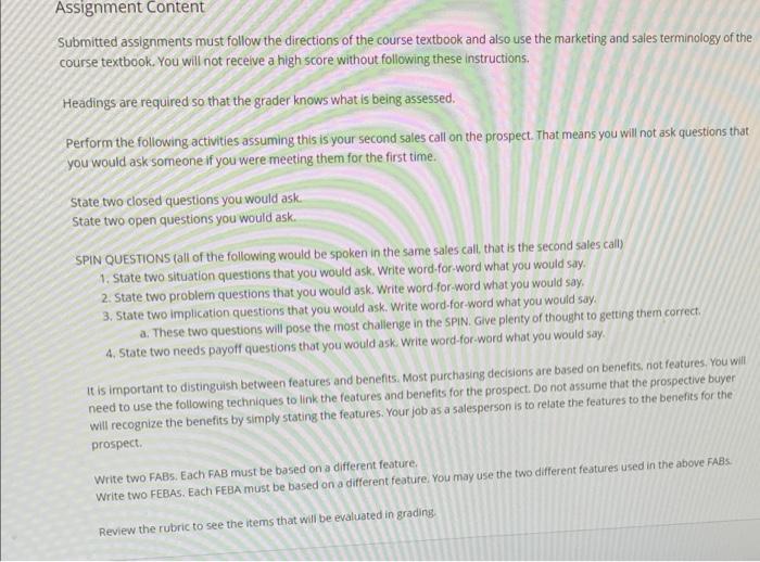 Assignment Content Submitted assignments must follow | Chegg.com