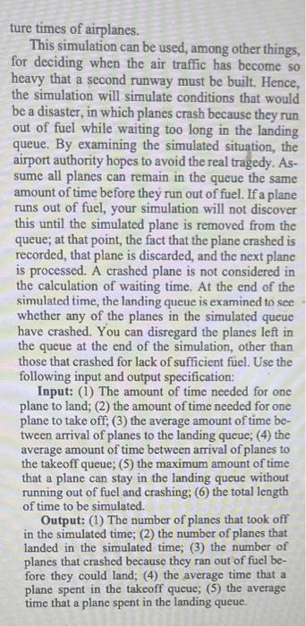 Solved Write a simulation program for a small airport that | Chegg.com