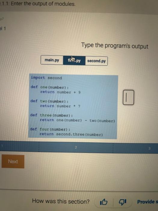 Solved Type the program's output Import first def one | Chegg.com