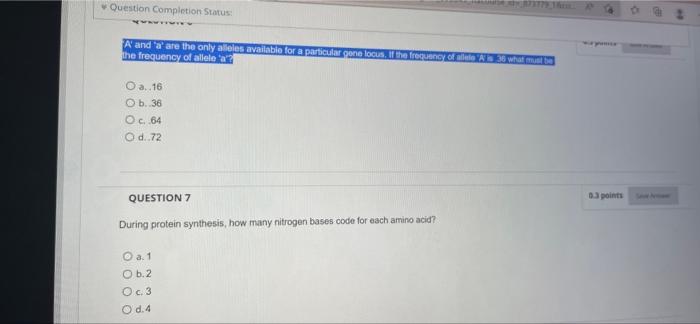 Question Completion Status: I A' and 'a' are the only | Chegg.com