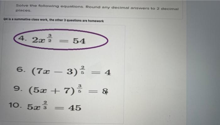 Solved Solve the following equations. Round any decimal | Chegg.com