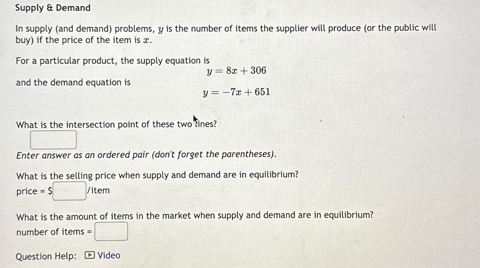 Solved Supply & DemandIn supply (and demand) ﻿problems, y