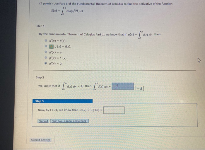 Solved (5 points) Use Part 1 of the Fundamental Theorem of | Chegg.com