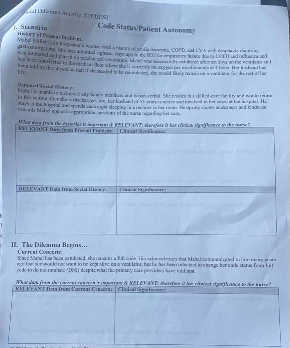 Solved fical Dilemma Activity: STUDENT 1. Scenario Code | Chegg.com