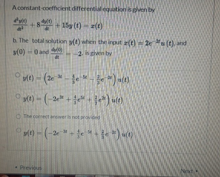 Solved A constant-coefficient differential equation is given | Chegg.com