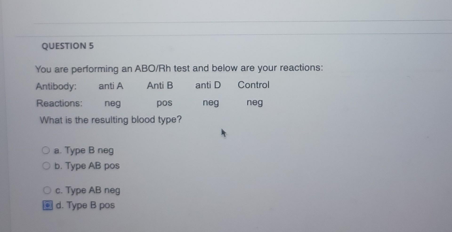 Solved You are performing an ABO/Rh test and below are your | Chegg.com