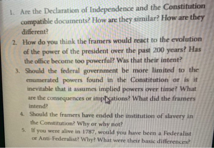 1. Are the Declaration of Independence and the | Chegg.com