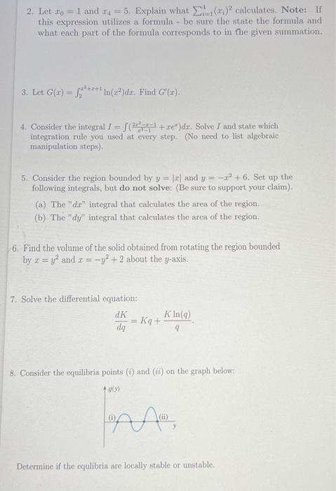 Solved 2. Let x0=1 and x4=5. Explain what ∑i=14(xi)2 | Chegg.com
