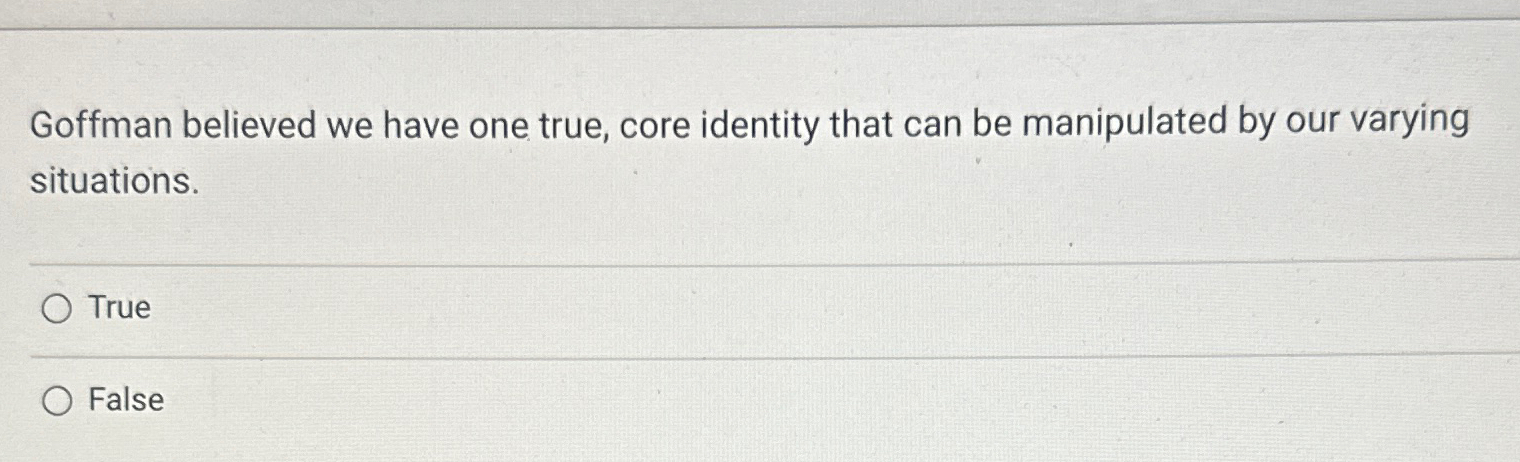 Solved Goffman believed we have one true, core identity that | Chegg.com