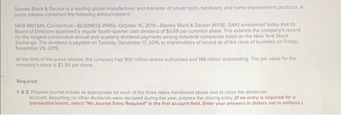 Solved Stanley Black Decker is a leading global Chegg