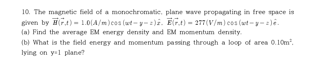 Solved The Magnetic Field Of A Monochromatic Plane Wave 5772