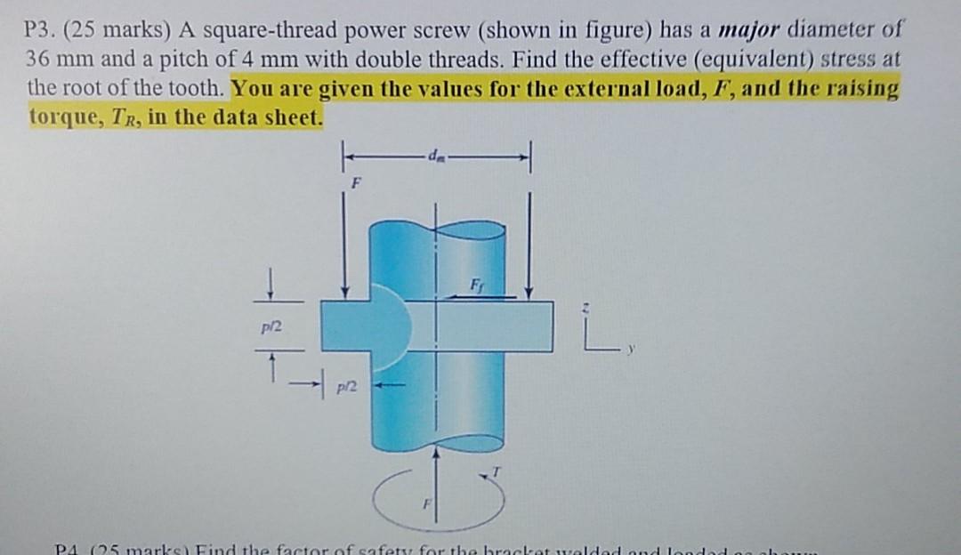 Solved P3. (25 marks) A square-thread power screw (shown in | Chegg.com