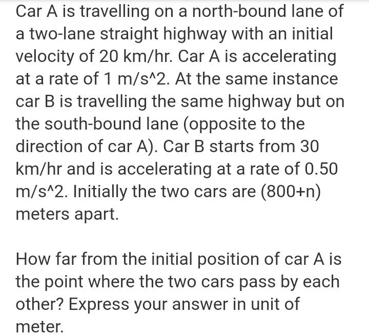 Solved Car A Is Travelling On A North Bound Lane Of A Chegg Com