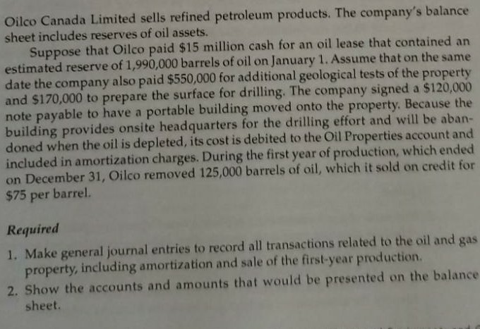 Solved Oilco Canada Limited sells refined petroleum | Chegg.com