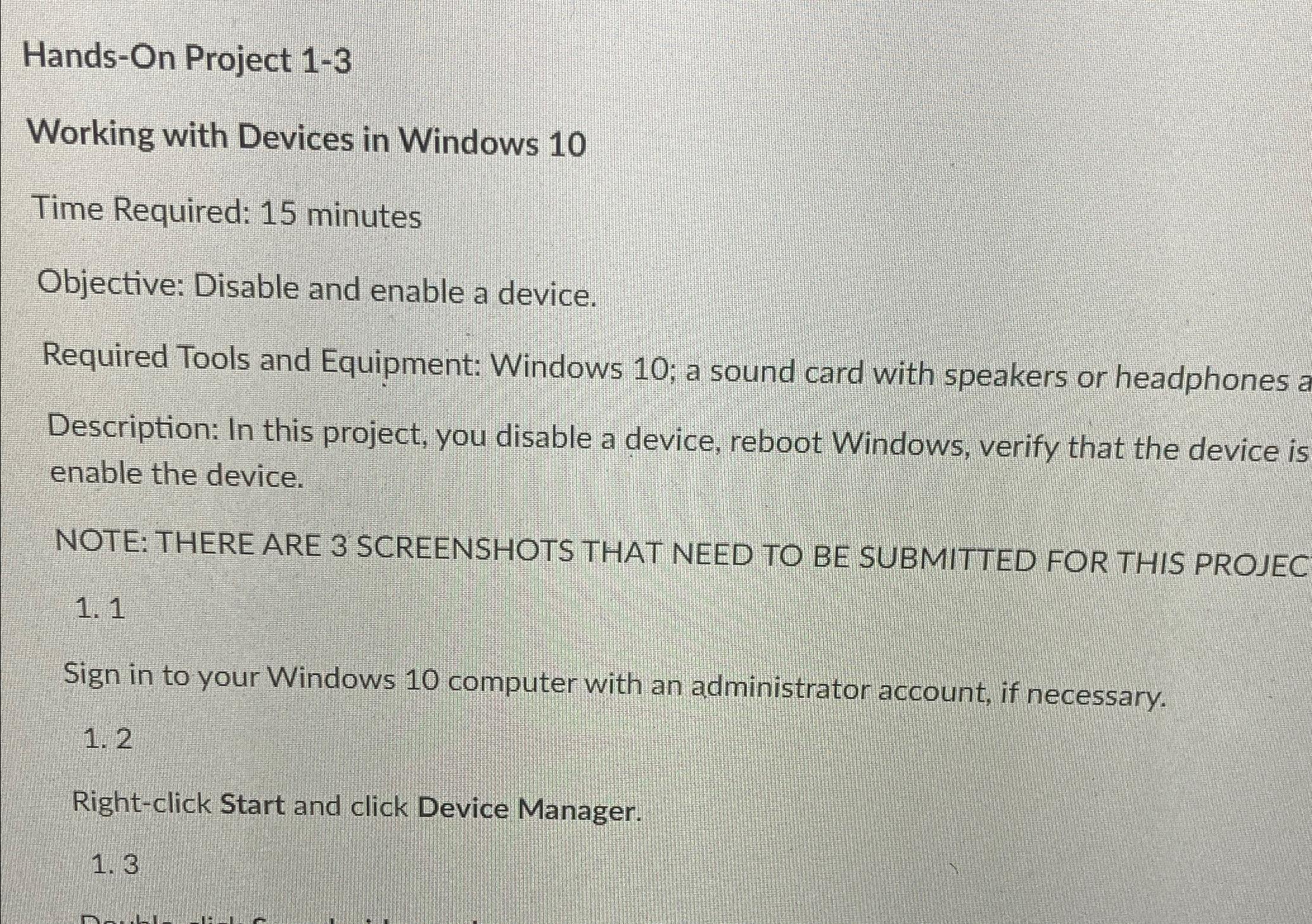 Solved Hands-On Project 1-3Working With Devices In Windows | Chegg.com