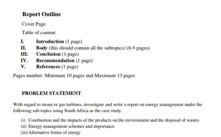 Solved Report Outline Cover Page Table Of Content I. 