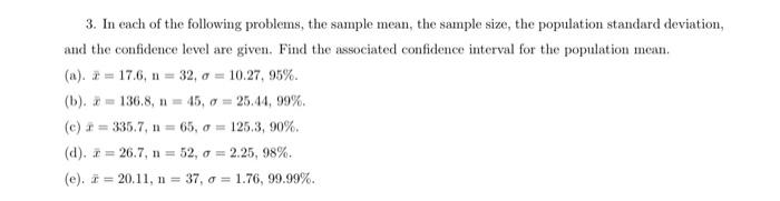 Solved 3. In Each Of The Following Problems, The Sample | Chegg.com