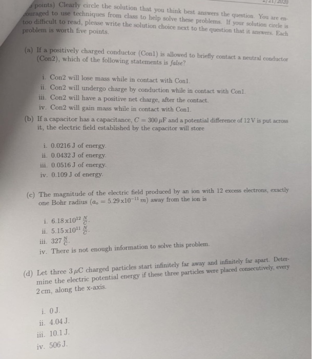 Solved 2:21, 2120 points) Clearly circle the solution that | Chegg.com