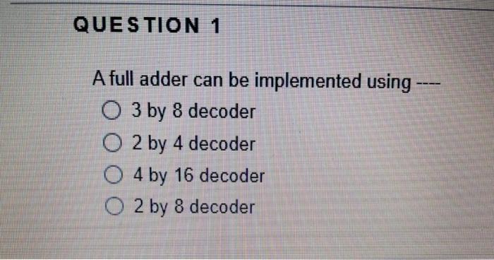 Solved QUESTION 1 A full adder can be implemented using --- | Chegg.com