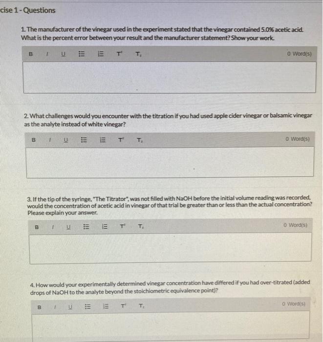 Solved cise 1 Questions 1. The manufacturer of the vinegar