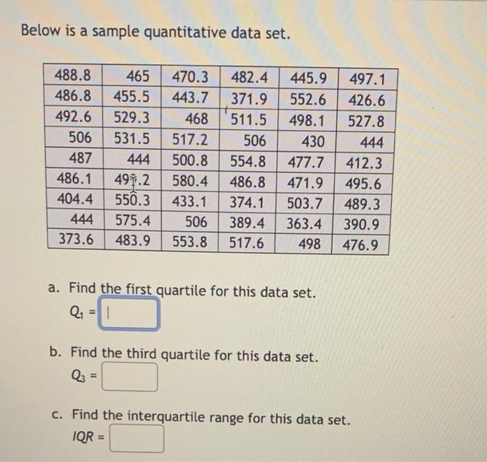 Solved Below is a sample quantitative data set. 488.8 486.8 | Chegg.com