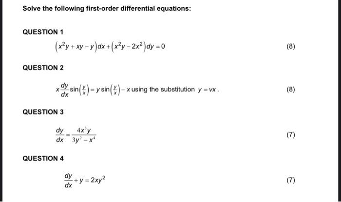 Solved Solve The Following First-order Differential | Chegg.com