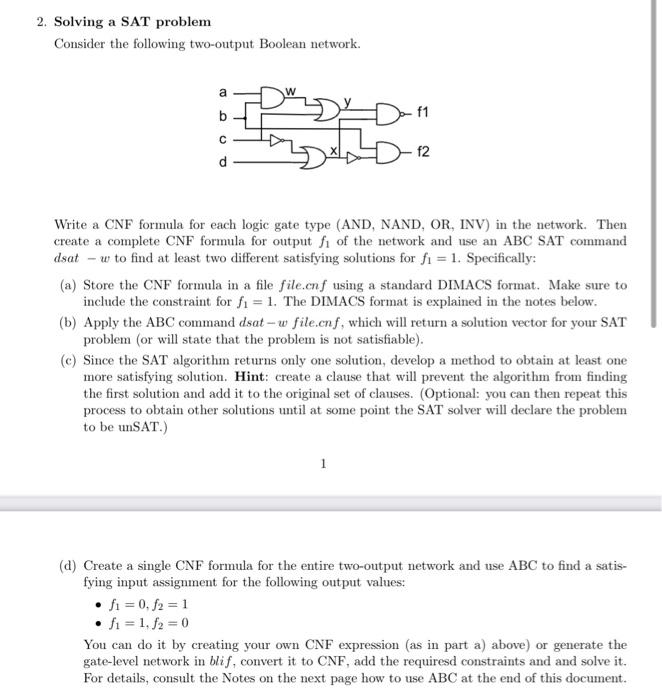 Solved 2. Solving a SAT problem Consider the following | Chegg.com