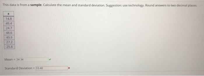 Solved This data is from a sample. Calculate the mean and | Chegg.com