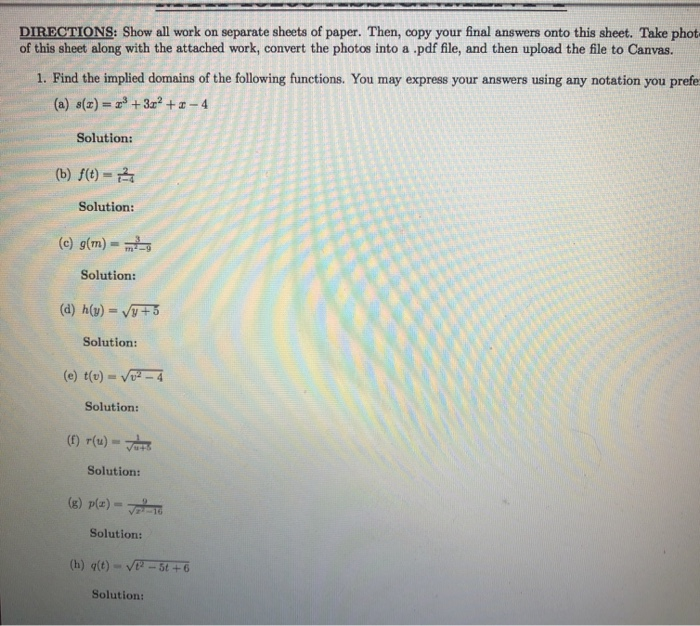 Solved DIRECTIONS: Show all work on separate sheets of | Chegg.com