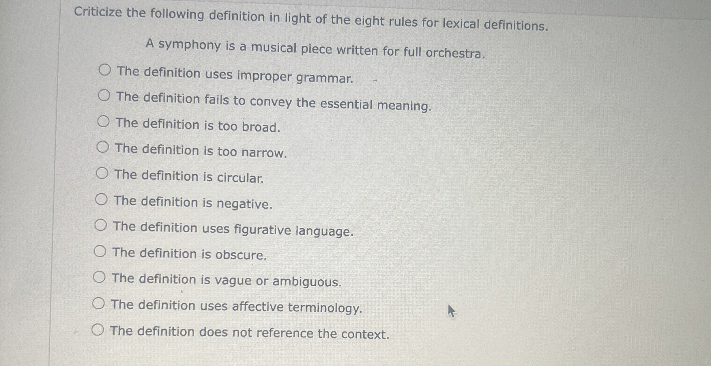 [Solved] Criticize the following definition in light of the