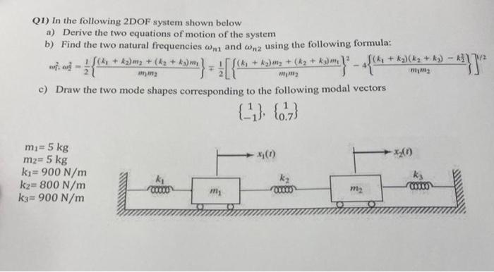 Solved Q1) In the following 2DOF system shown below a) | Chegg.com