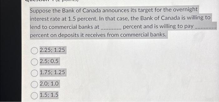 Solved Suppose The Bank Of Canada Announces Its Target For | Chegg.com ...