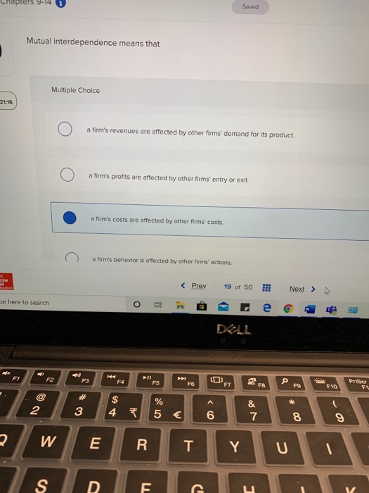 Solved prers y-14 1 Saved Mutual interdependence means that | Chegg.com
