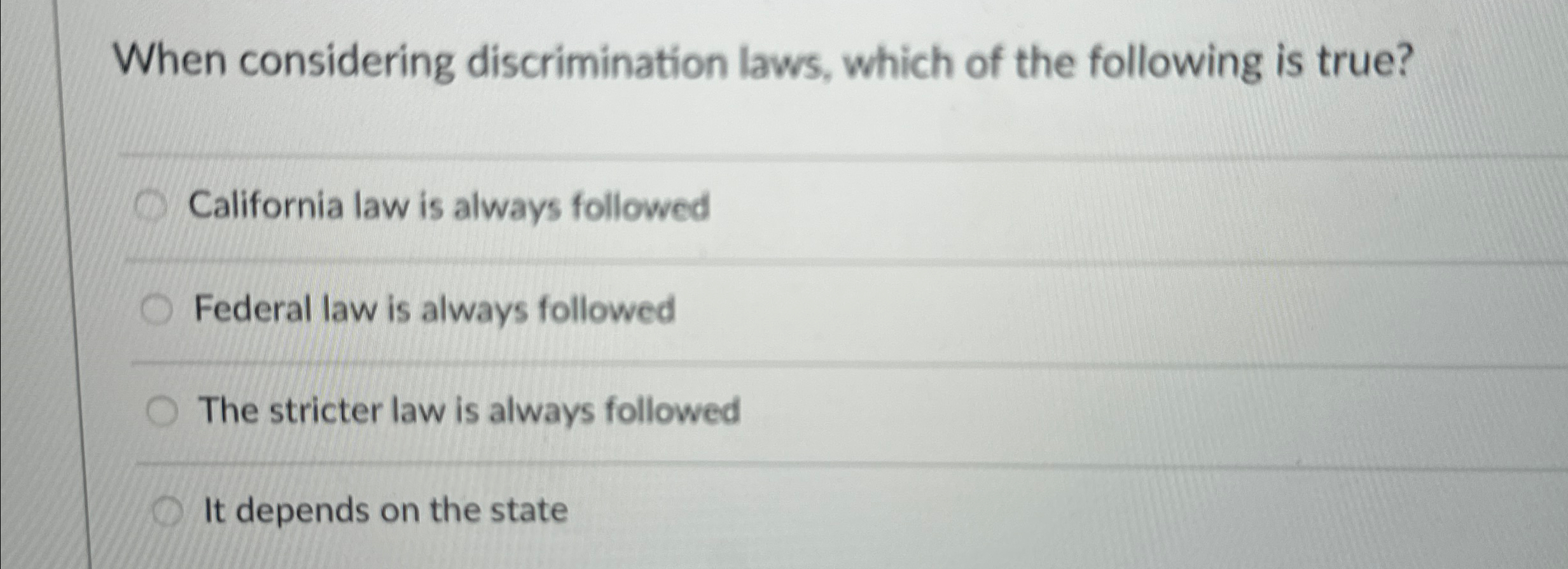 When considering discrimination laws, which of the | Chegg.com