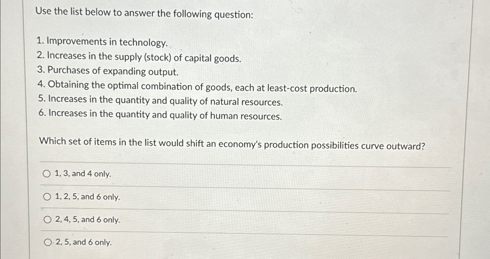 Solved Use the list below to answer the following | Chegg.com