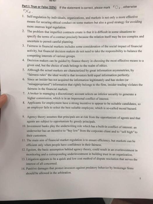 Solved Part 1: True or False (32\%) If the statement is | Chegg.com