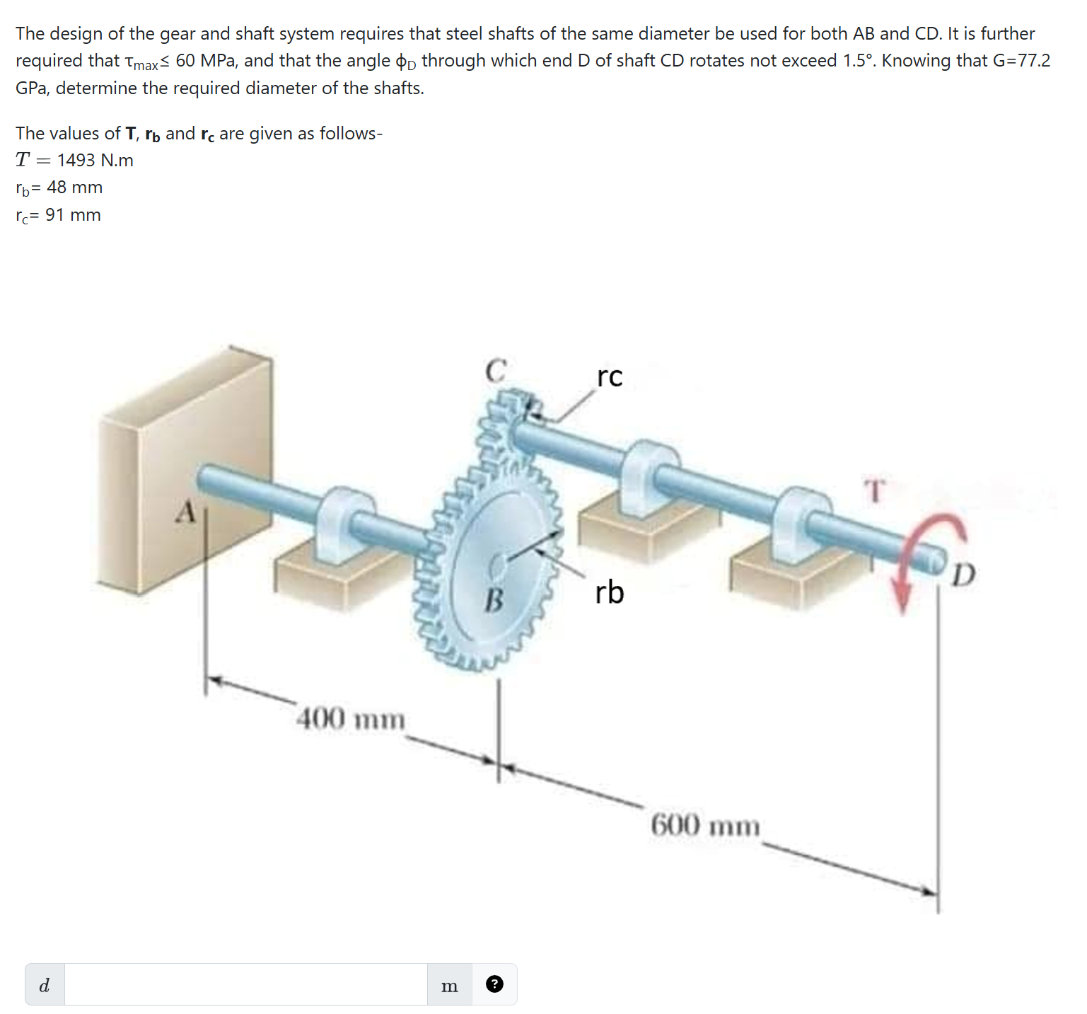 Solved The design of ﻿the gear and shaft system requires | Chegg.com