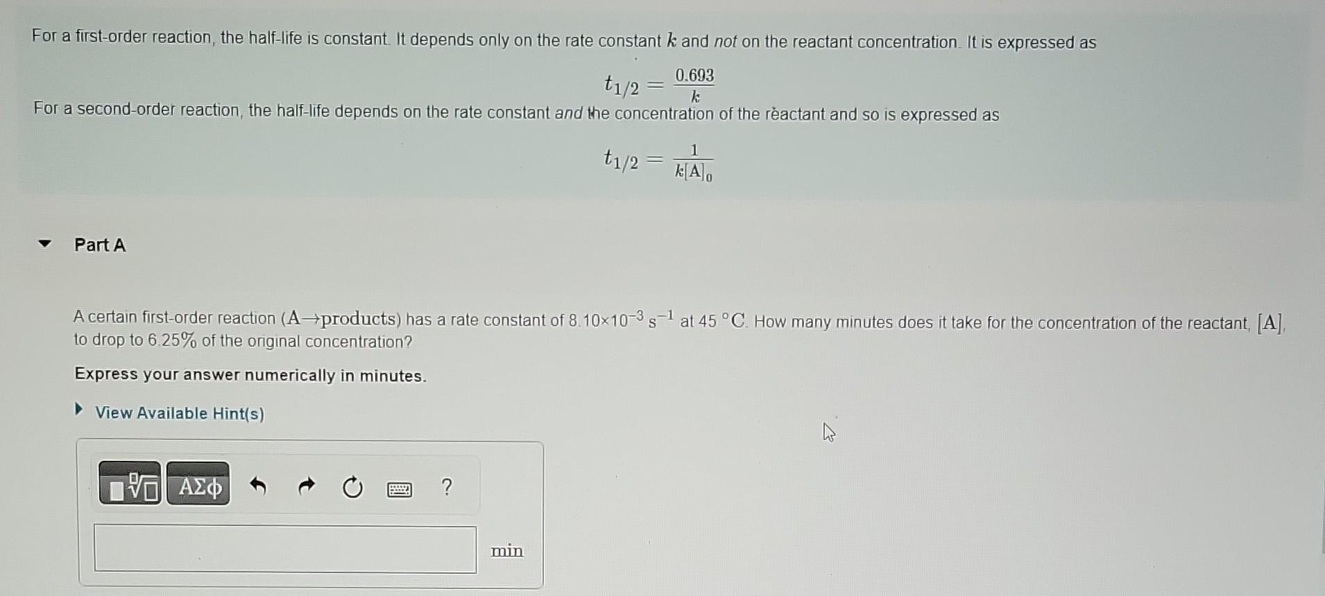Solved Halflife equation for firstorder reactions