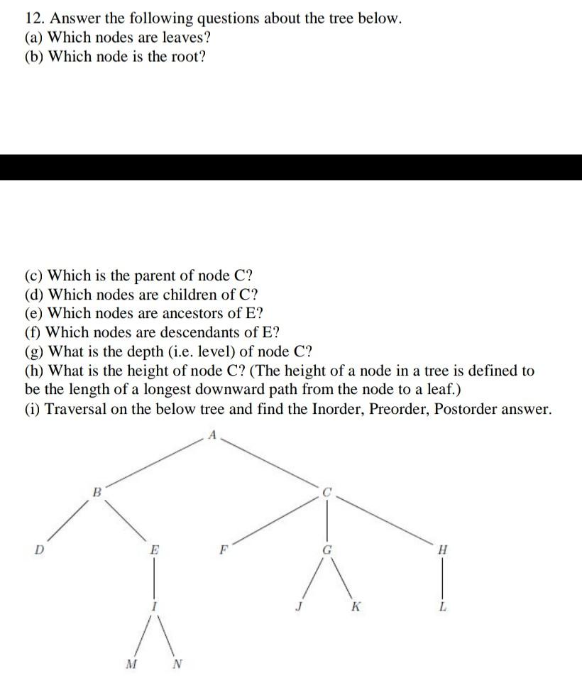 Solved 12. Answer the following questions about the tree | Chegg.com