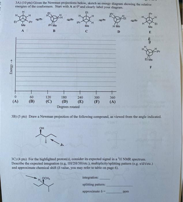 Solved H H Pr H 3A) (10 pts) Given the Newman projections | Chegg.com